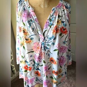 Crown And Ivy White Floral Print Blouse 4X
